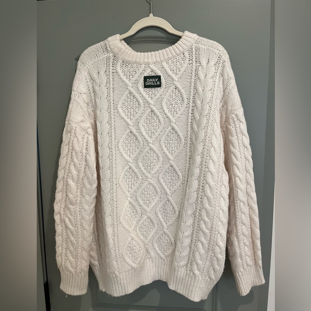 Daily Drills Cream Oversized Knit Sweater